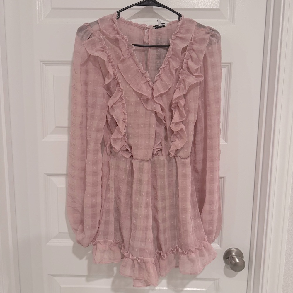 Pink Ruffled Long Sleeve Romper - Picture 2 of 4